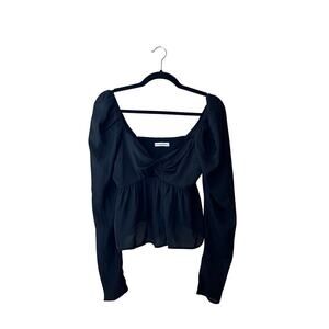Abercrombie & Fitch A&F Black Sheer Cut Out Cropped Blouse Long Sleeve XS